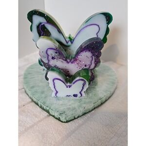 Handmade Resin Heart Shaped Decorative Plate With Butterflies  774